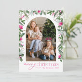 Cartes Pour Fêtes Annuelles Arc rose et vert clair Joyeux Noël Photo (Debout devant)