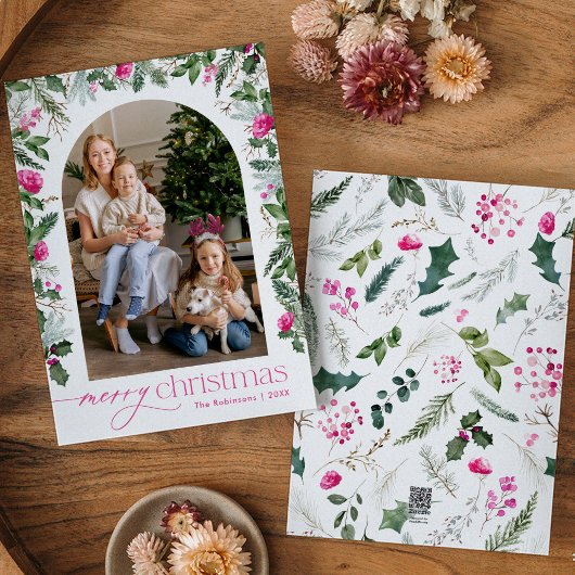 Cartes Pour Fêtes Annuelles Arc rose et vert clair Joyeux Noël Photo