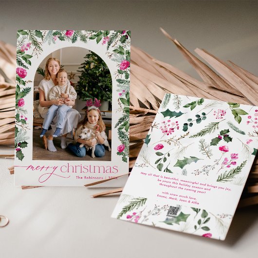 Cartes Pour Fêtes Annuelles Arc rose et vert clair Photo Joyeux Noël