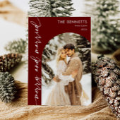 Cartes Pour Fêtes Annuelles Arc rouge moderne photo Nouveaux mariés Joyeux et