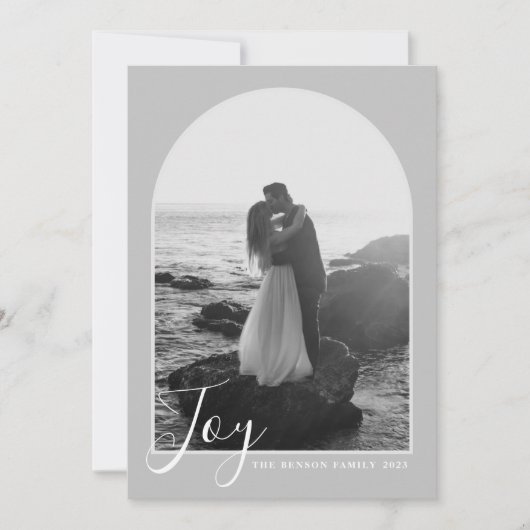 Cartes Pour Fêtes Annuelles Arc Script Joy Grey Vertical Holiday Card (Devant)
