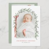 Cartes Pour Fêtes Annuelles Arc vert & Bow Élégant Script Multi Photo (Devant / Derrière)