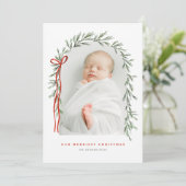 Cartes Pour Fêtes Annuelles Arc vert & Bow Élégant Script Multi Photo (Debout devant)