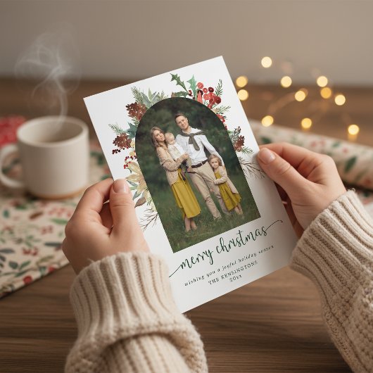 Cartes Pour Fêtes Annuelles Arc vert moderne Joyeux Noël Photo