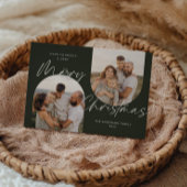 Cartes Pour Fêtes Annuelles Arc Vert Photos Moderne Élégant Script Noël