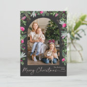 Cartes Pour Fêtes Annuelles Arc vert rose foncé Chic Arc Photo Noël (Debout devant)