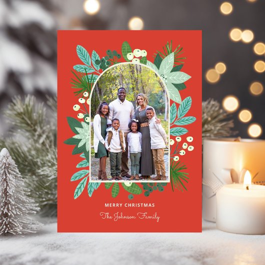 Cartes Pour Fêtes Annuelles Arch Frame Floral Joyeux Noël Photo