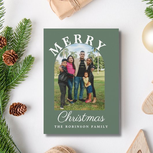 Cartes Pour Fêtes Annuelles Arch Modern Script Photo Noël