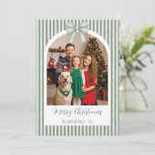 Cartes Pour Fêtes Annuelles Arch Photo Christmas Card with Green Stripes & Bow (Debout devant)