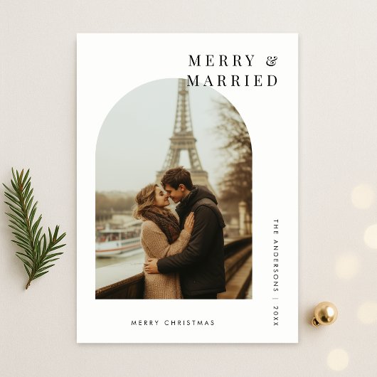 Cartes Pour Fêtes Annuelles Arch Photo Joyeux et marié Mariage de Noël Blanc