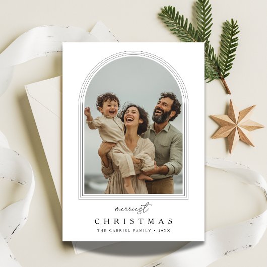 Cartes Pour Fêtes Annuelles Arch Photo Script Merriest Christmas Fun Greetings