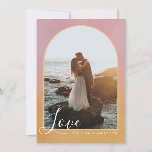 Cartes Pour Fêtes Annuelles Arch Script Love Peint Rose Or Vertical (Devant)