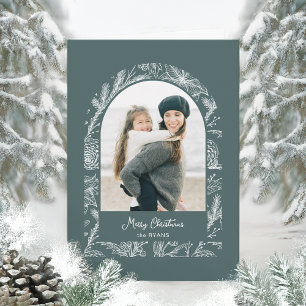 Cartes Pour Fêtes Annuelles Arche Botanique de Noël Rustique Dessinée à la Lig