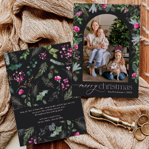 Cartes Pour Fêtes Annuelles Arche botanique rose foncé chic Photo de Noël