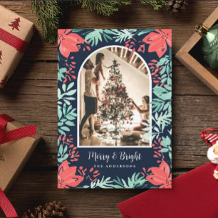 Cartes Pour Fêtes Annuelles Arche de Noël Photo Botanique Fleur Rouge Bleu