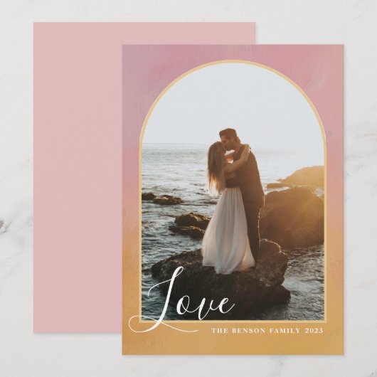 Cartes Pour Fêtes Annuelles Arche de script Amour Peint en rose doré Vertical (Devant / Derrière)