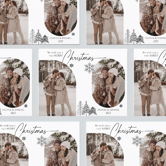 Cartes Pour Fêtes Annuelles Arche fine ligne pin 2 photo noir noël