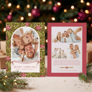 Cartes Pour Fêtes Annuelles Arche florale grandmillennial de poinsettia pour 4