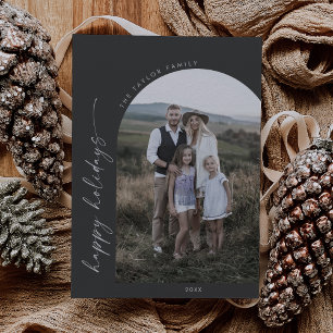 Cartes Pour Fêtes Annuelles Arche moderne Boho   Gray Happy Holidays Photo