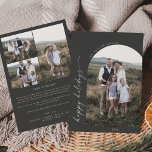 Cartes Pour Fêtes Annuelles Arche moderne Boho | Gray Holiday Photo<br><div class="desc">Cette carte de vacances moderne boho arch gray photo vacances carte est le parfait accueil de vacances simple. Le design bohème gris foncé présente une typographie industrielle unique avec style vintage minimaliste. Personnalisez l'avant de la carte avec une photo, votre nom de famille et l'année. Ajoutez 3 photos supplémentaires et...</div>