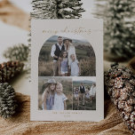Cartes Pour Fêtes Annuelles Arche moderne | Cream Photo Collage Noël<br><div class="desc">Cette carte de vacances de Noël en arche moderne collage photo collage est la parfaite simple salutation de vacances. Le design bohème crème et or présente une typographie industrielle unique avec style vintage minimaliste. Personnalisez l'avant de la carte avec 3 photos,  votre nom de famille et l'année.</div>