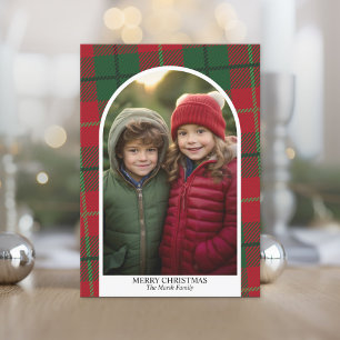 Cartes Pour Fêtes Annuelles Arche moderne photo Joyeux Noël rouge vert plaid