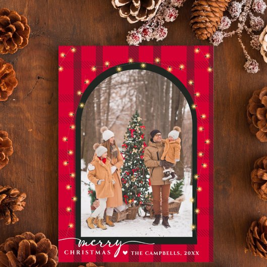 Cartes Pour Fêtes Annuelles Arche moderne & Script Red Plaid Photo de Noël