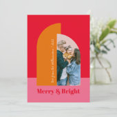 Cartes Pour Fêtes Annuelles Arche photo de famille rouge rose brillant (Debout devant)