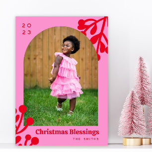 Cartes Pour Fêtes Annuelles Arche photo de Noël de Pink Holly Berries