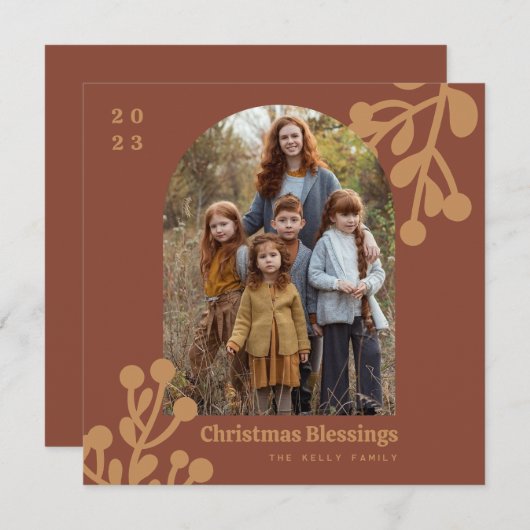 Cartes Pour Fêtes Annuelles Arche photo de Noël Holly Berries Terracotta (Devant / Derrière)
