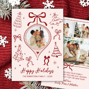 Cartes Pour Fêtes Annuelles Arcs Dessinés à la Main Rose Rouge Photo Noël Joye