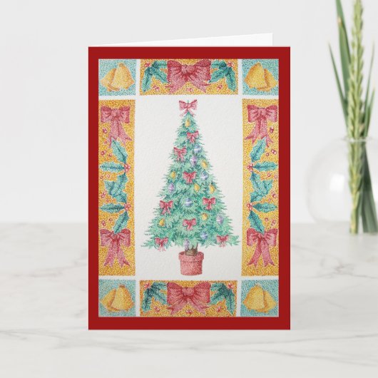 Cartes Pour Fêtes Annuelles arcs rouges et cloches sur arbre pour noël (Devant)