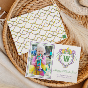 Cartes Pour Fêtes Annuelles Armoiries de monogramme Mardi Gras aquarelle Photo