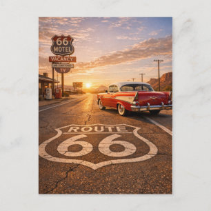 Cartes Pour Fêtes Annuelles Arrêt vintage sur Mother Road au coucher du soleil