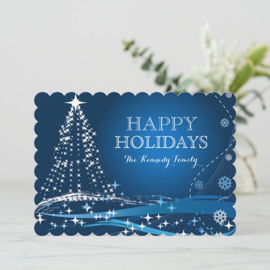 Cartes Pour Fêtes Annuelles Arrière - plan bleu-foncé d'hiver (Debout devant)