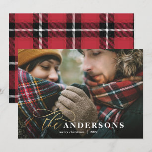 Cartes Pour Fêtes Annuelles Arrière-plan en or rouge plaid 1 photo Noël