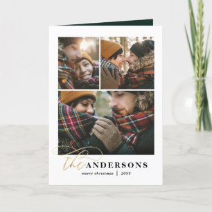 Cartes Pour Fêtes Annuelles Arrière-plan en or vert plaid 1 photo Noël