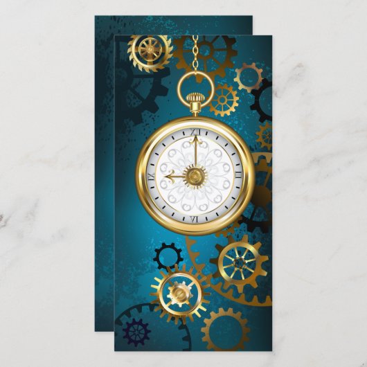 Cartes Pour Fêtes Annuelles Arrière - plan turquoise à vapeur avec engrenages (Devant / Derrière)