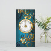 Cartes Pour Fêtes Annuelles Arrière - plan turquoise à vapeur avec engrenages (Debout devant)