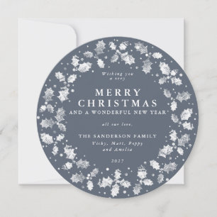 Cartes Pour Fêtes Annuelles Arrondi bleu gris Joyeux Noël Holly Wreath