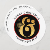Cartes Pour Fêtes Annuelles Arrondi moderne, Joyeux Noël Gold Look Ampersand (Devant / Derrière)