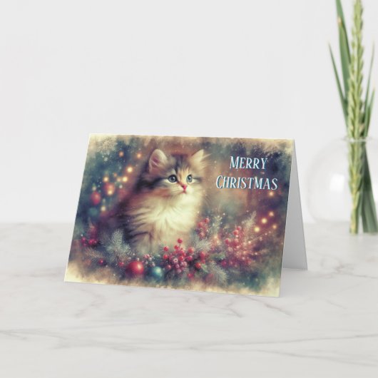 Cartes Pour Fêtes Annuelles Art ancien Chat de Noël (Devant)