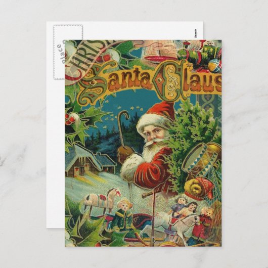 Cartes Pour Fêtes Annuelles Art antique du Père Noël (Devant / Derrière)