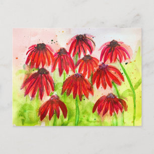 Cartes Pour Fêtes Annuelles Art botanique à l'aquarelle de fleurs d'échinacée 