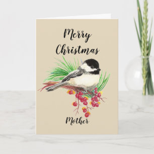 Cartes Pour Fêtes Annuelles Art de Chickadee d'aquarelle de mère de Joyeux