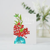 Cartes Pour Fêtes Annuelles Art de l'aquarelle des baies rouges de Noël (Debout devant)