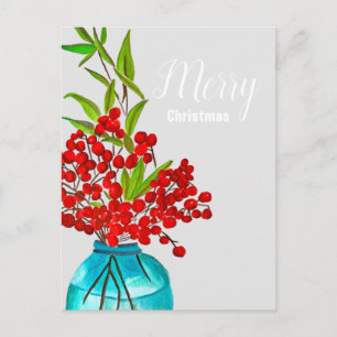 Cartes Pour Fêtes Annuelles Art de l'aquarelle des baies rouges de Noël