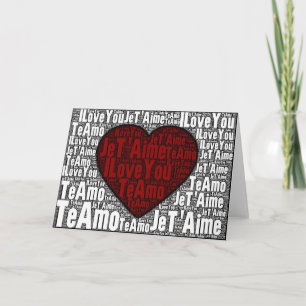 Cartes Pour Fêtes Annuelles Art de mot : "Je t'aime" 3 langues - coeur rouge