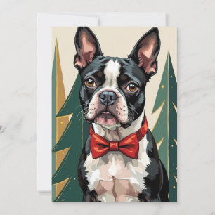 Cartes Pour Fêtes Annuelles Art de Noël moderne Tuxedo Boston Terrier élégant