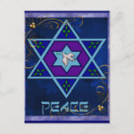 Cartes Pour Fêtes Annuelles Art de paix de Hanoukka<br><div class="desc">La colombe de l'étoile et du mot "paix" d'intérieur de paix est un beaux cadeau et souhait pour l'année à venir. Dans le bleu,  verts,  pourpres.</div>